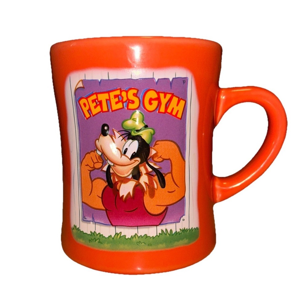 The Disney Store Orange Goofy Pete's Gym 3D Raised Graphic Large Coffee Mug